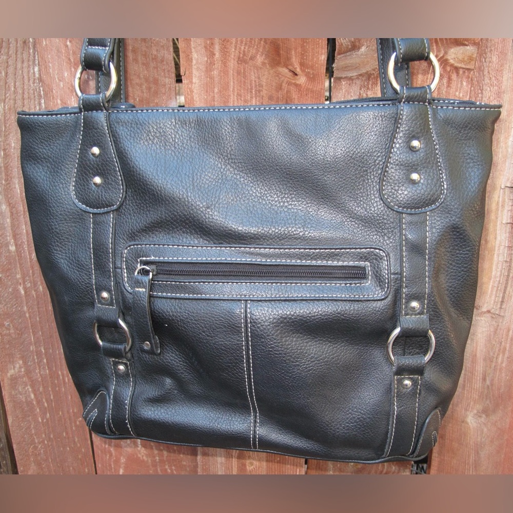 Black faux leather tote